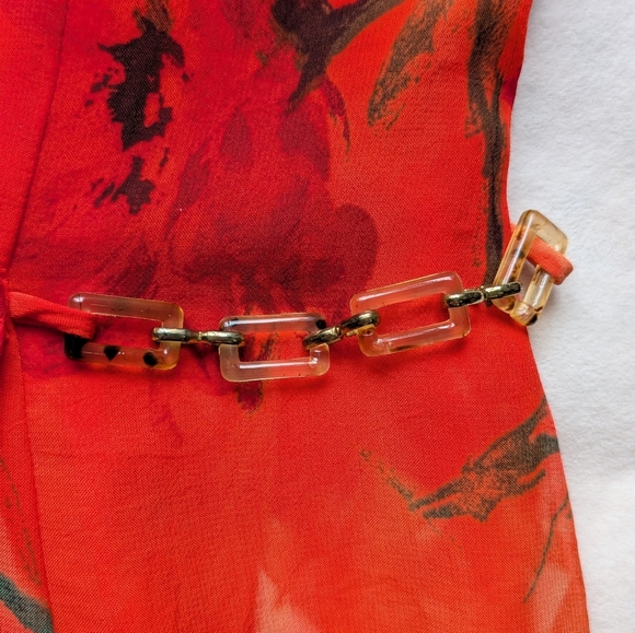 Vintage Joseph Ribkoff Floral Sheath Dress Orange Red Watercolor Print Size 8 - Picture 11 of 16